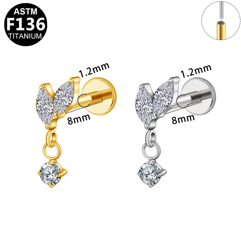 ASTM F136 Titanium 16G Threadless Labret Stud For Lip, Cartilage Or Tragus Piercing - Image 2