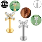 ASTM F136 Titanium Threadless Labret Stud For Lip, Cartilage Or Tragus Piercing