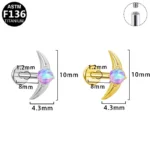 ASTM F136 Titanium 16G Opal Moon Labret Stud For Lip Or Cartilage Piercing