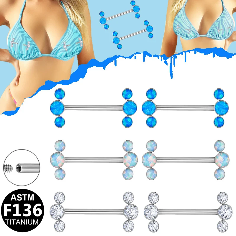 ASTM F136 Titanium Opal Nipple Ring For Nipple Piercing