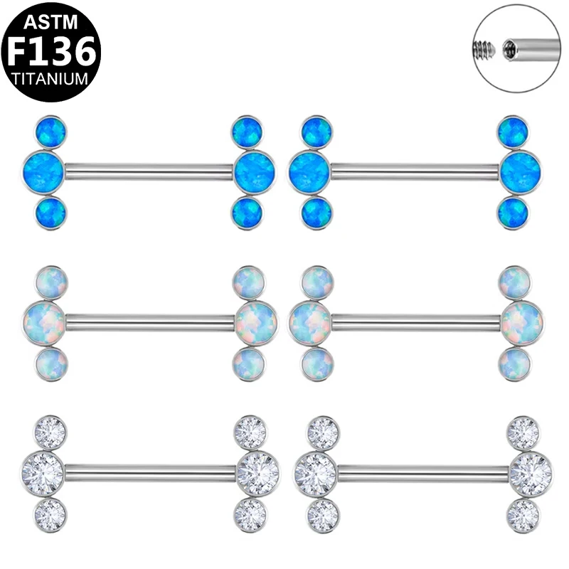 ASTM F136 Titanium Opal Nipple Ring For Nipple Piercing - Image 2