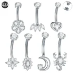 14K Solid Gold 14G CZ Butterfly Belly Button Ring For Navel Piercing