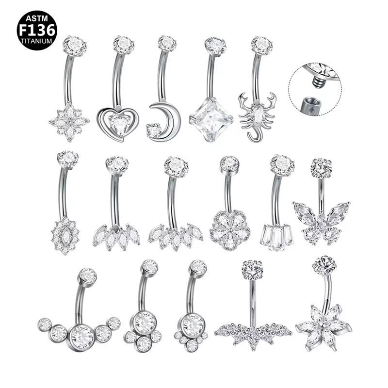 14K Solid Gold 14G CZ Butterfly Belly Button Ring For Navel Piercing - Image 2