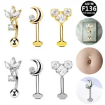 ASTM F136 Titanium CZ Butterfly Belly Button Ring For Navel Piercing