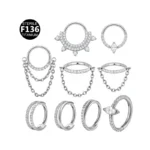 ASTM F136 Titanium Crystal Chain Nose Ring For Nose Piercing
