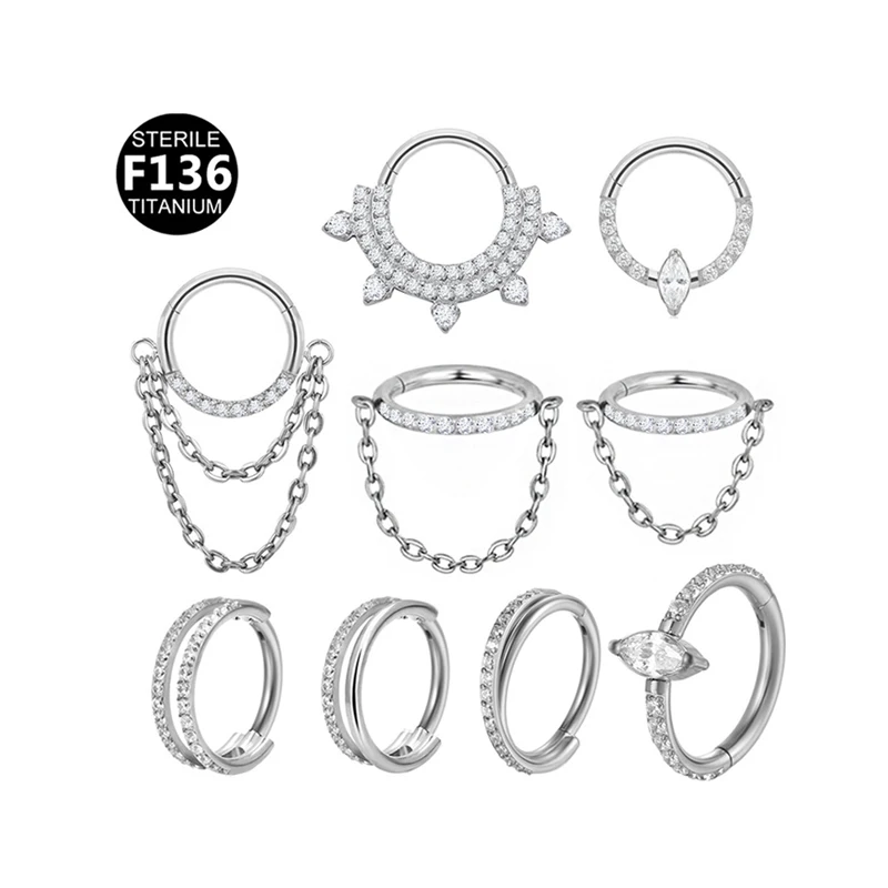 ASTM F136 Titanium Crystal Chain Nose Ring For Nose Piercing