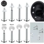 ASTM F136 Titanium Spike Internally Threaded Labret Stud For Lip, Cartilage Or Tragus Piercing