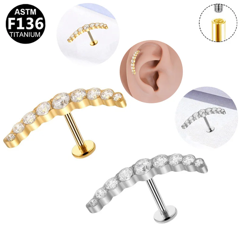 ASTM F136 Titanium Crystal Internally Threaded Labret Stud For Lip, Cartilage Or Tragus Piercing - Image 2