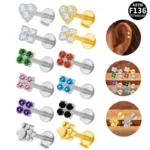 ASTM F136 Titanium Heart Cat Paw Labret Stud For Lip Or Cartilage Piercing