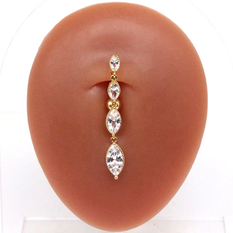 316L Surgical Steel CZ Marquise Belly Button Ring For Navel Piercing - Image 2