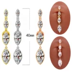 316L Surgical Steel CZ Marquise Belly Button Ring For Navel Piercing