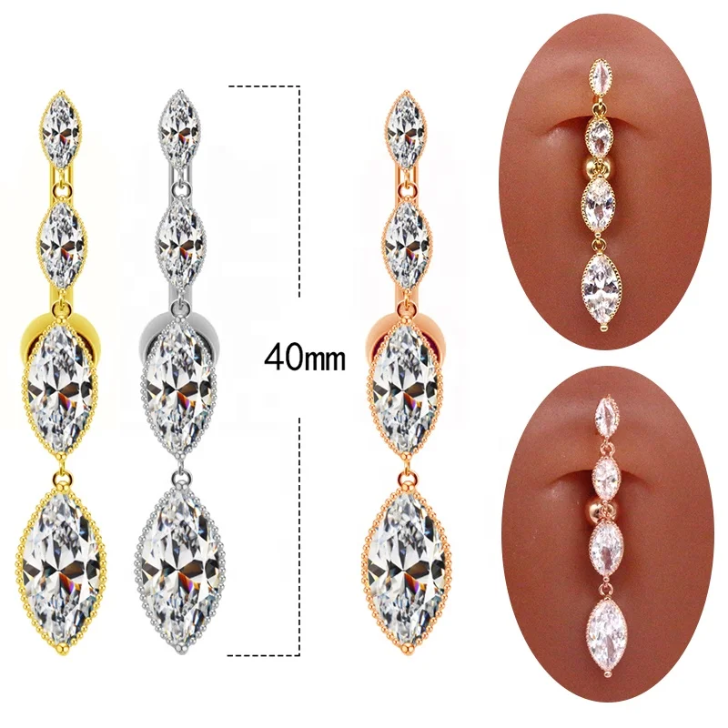 316L Surgical Steel CZ Marquise Belly Button Ring For Navel Piercing