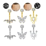 ASTM F136 Titanium CZ Butterfly Belly Button Ring For Navel Piercing