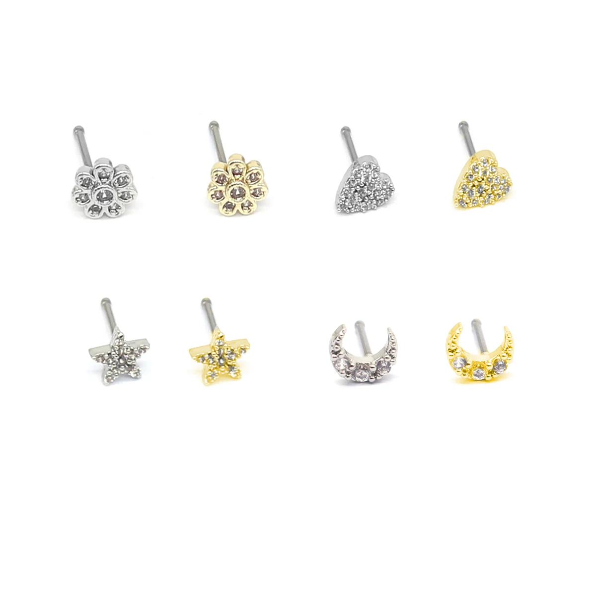 316L Surgical Steel Flower Heart Nose Stud For Nose Piercing