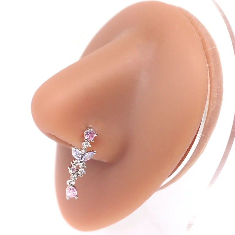 316L Surgical Steel Butterfly L-shaped Nose Stud For Nose Piercing - Image 2