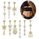 316L Surgical Steel CZ Butterfly Belly Button Ring For Navel Piercing