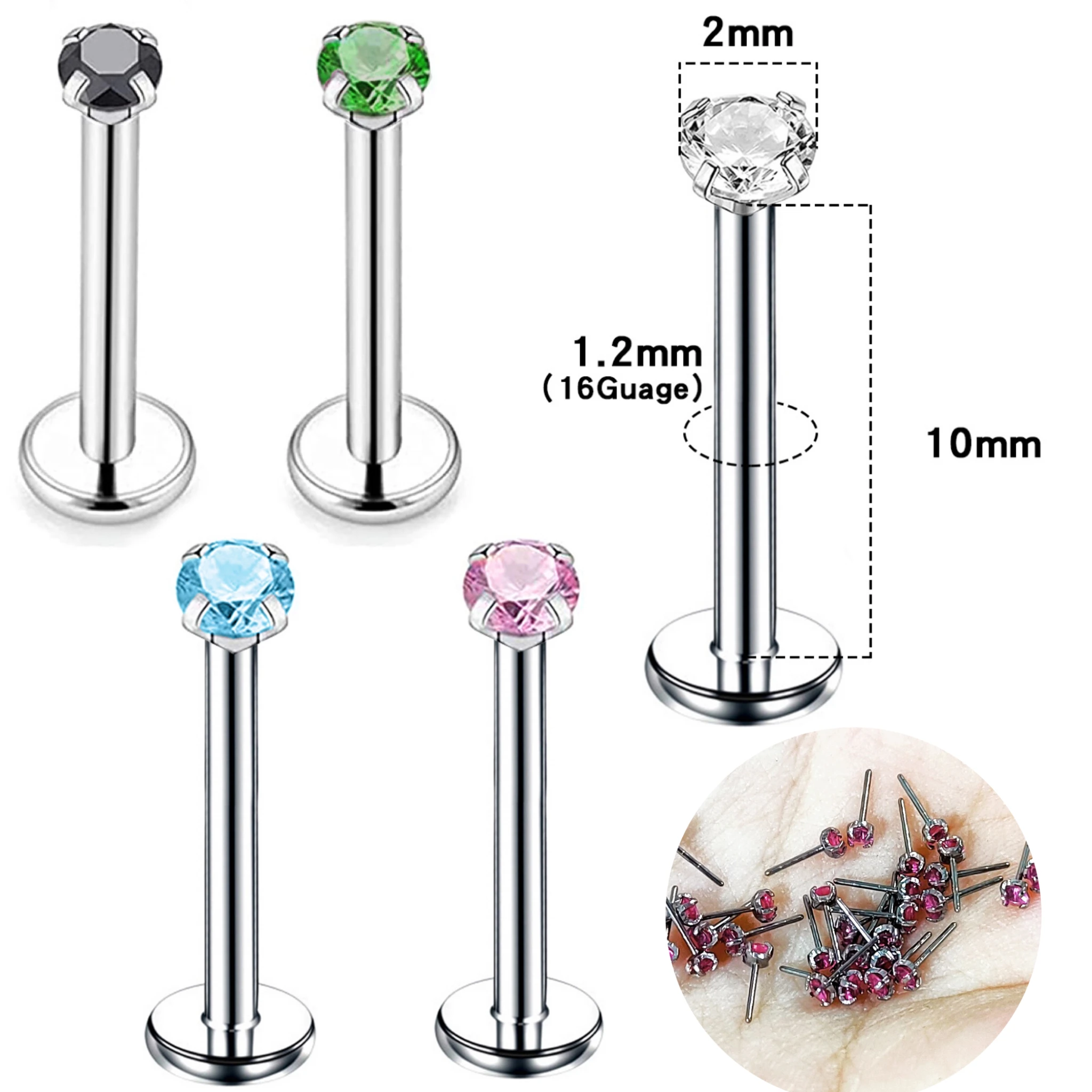 ASTM F136 Titanium 18G Threadless Labret Stud For Lip, Cartilage Or Tragus Piercing
