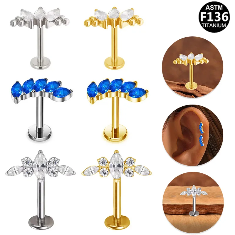 ASTM F136 Titanium Internally Threaded Labret Stud For Lip, Cartilage Or Tragus Piercing