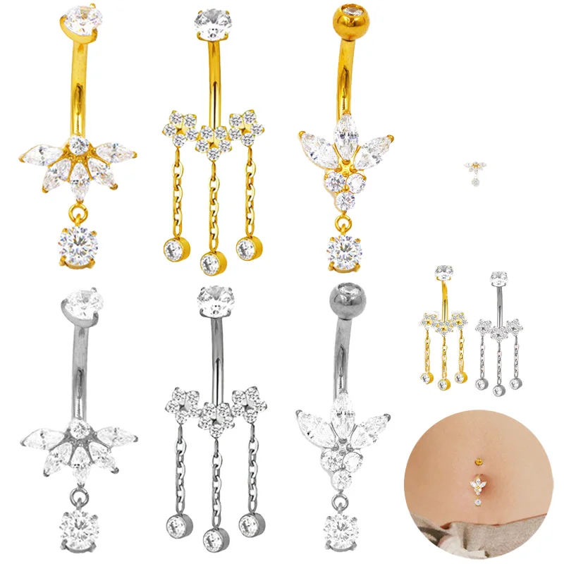 ASTM F136 Titanium CZ Heart Belly Button Ring For Navel Piercing