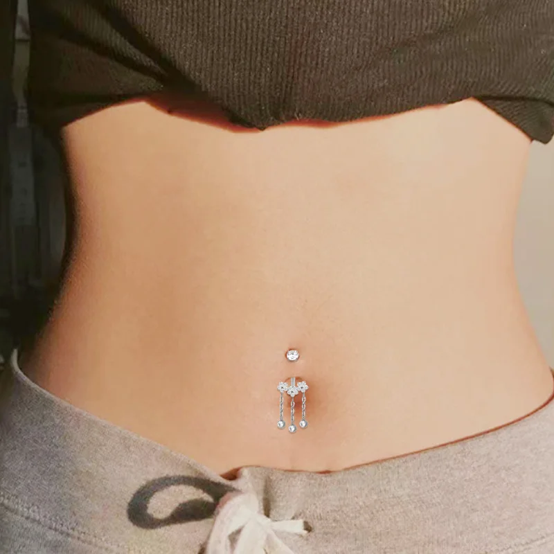 ASTM F136 Titanium CZ Heart Belly Button Ring For Navel Piercing - Image 2