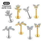 ASTM F136 Titanium CZ Labret Stud For Lip Or Cartilage Piercing