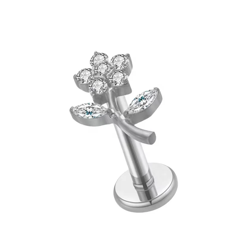 ASTM F136 Titanium CZ Labret Stud For Lip Or Cartilage Piercing - Image 2
