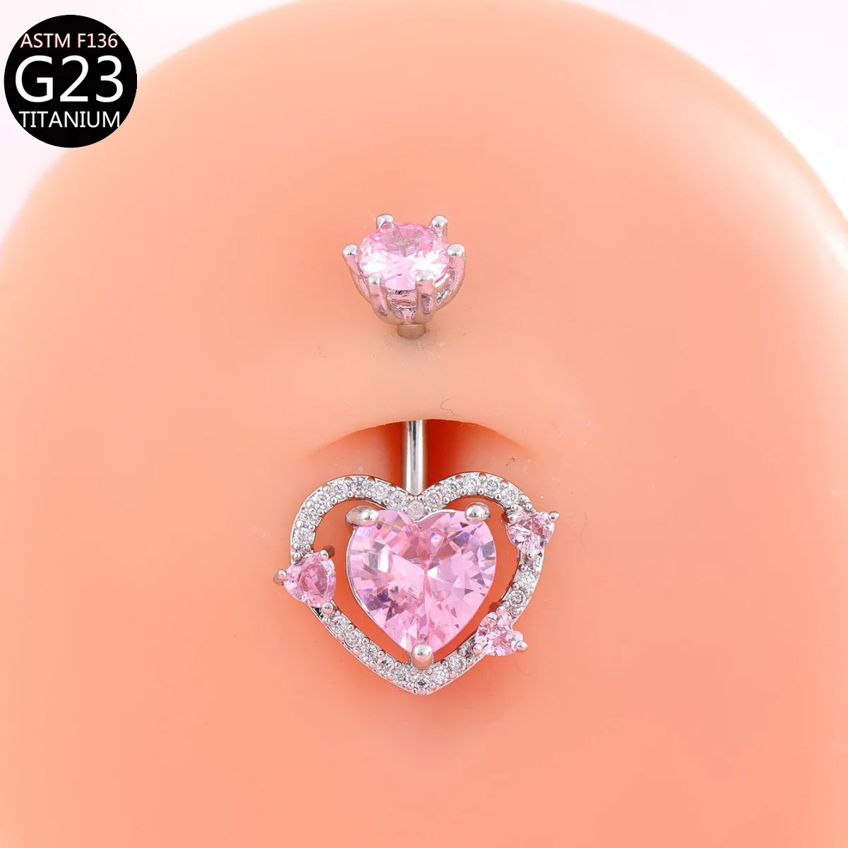 ASTM F136 Titanium CZ Heart Belly Button Ring For Navel Piercing - Image 2