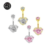 ASTM F136 Titanium CZ Heart Belly Button Ring For Navel Piercing