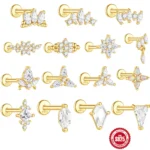 925 Silver Opal CZ Flat Back Stud For Cartilage, Helix Or Lip Piercing