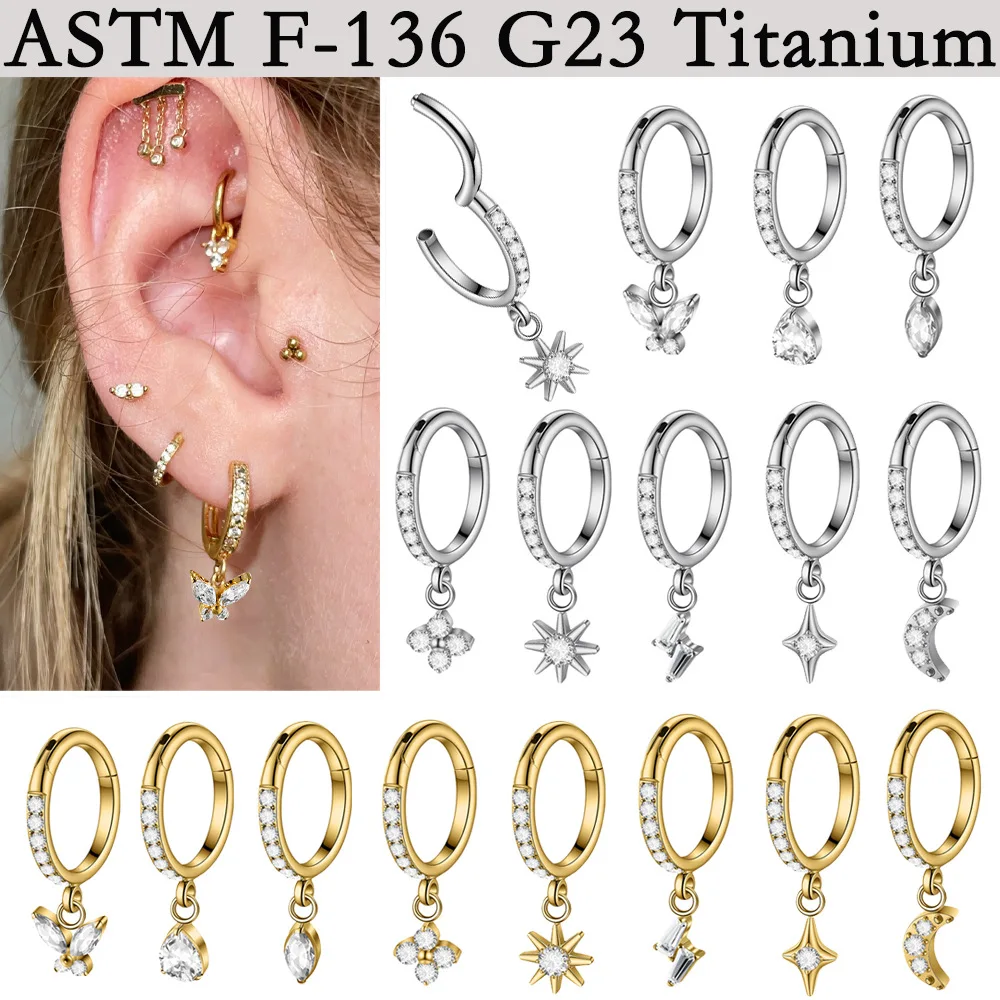 ASTM F136 Titanium CZ Marquise Clicker Ring For Septum, Nose Or Ear Piercing