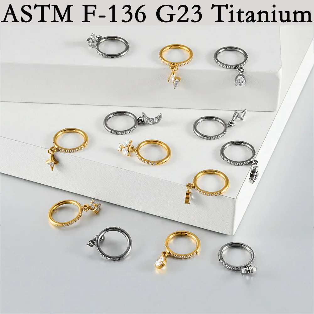 ASTM F136 Titanium CZ Marquise Clicker Ring For Septum, Nose Or Ear Piercing - Image 2