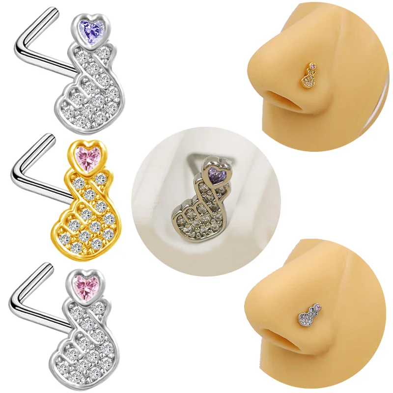316L Surgical Steel L-shaped Nose Stud For Nose Piercing