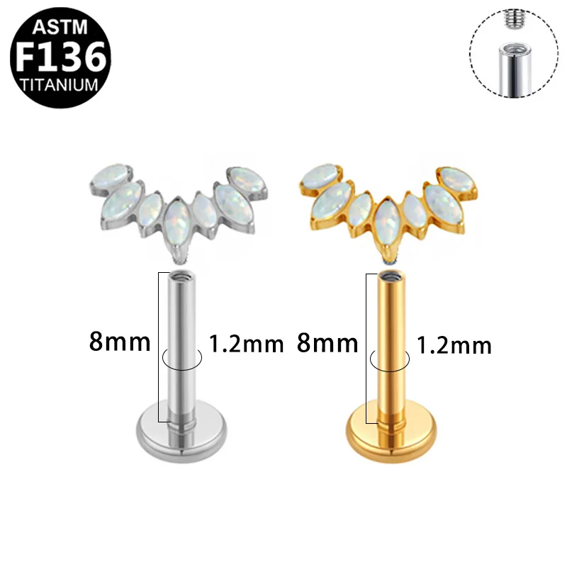 ASTM F136 Titanium CZ Internally Threaded Labret Stud For Lip, Cartilage Or Tragus Piercing