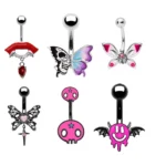 316L Surgical Steel Butterfly Skull Belly Button Ring For Navel Piercing
