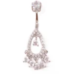 925 Silver CZ Belly Button Ring For Navel Piercing