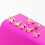 14K Solid Gold 20G Butterfly Cartilage Stud For Cartilage Or Helix Piercing