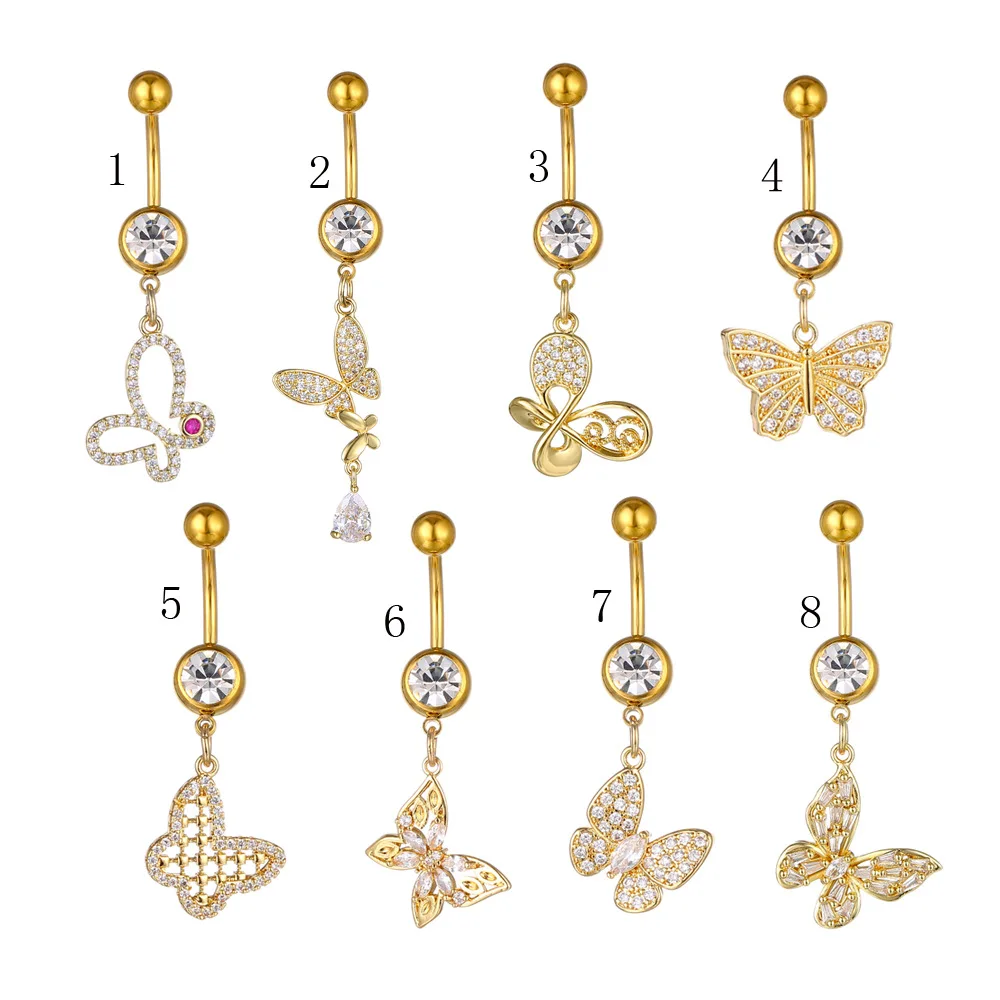 316L Surgical Steel Butterfly Belly Button Ring For Navel Piercing - Image 2