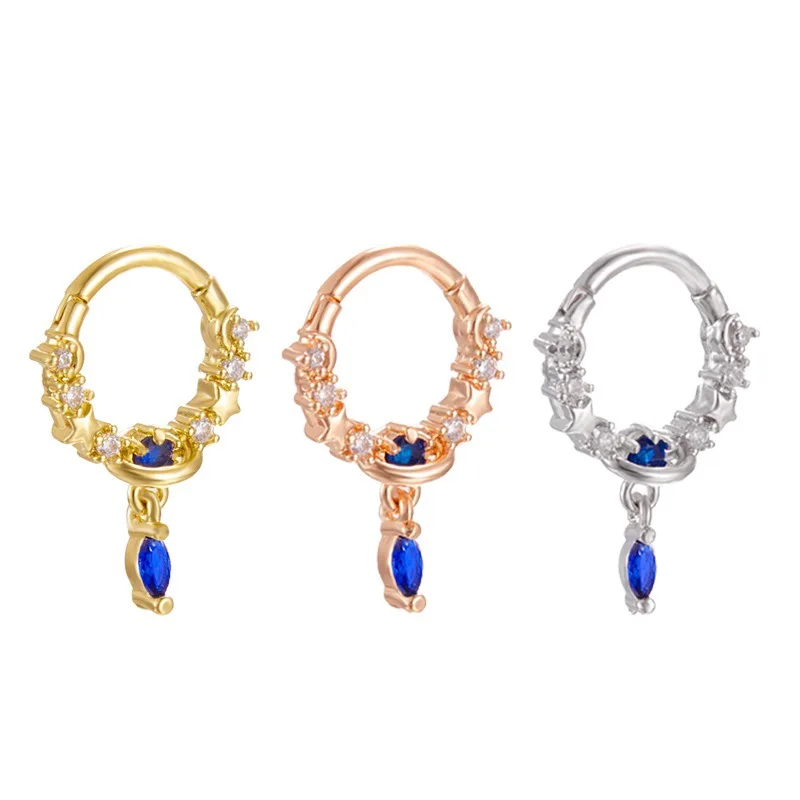 316L Surgical Steel CZ Star Segment Clicker Ring For Septum Or Nose Piercing