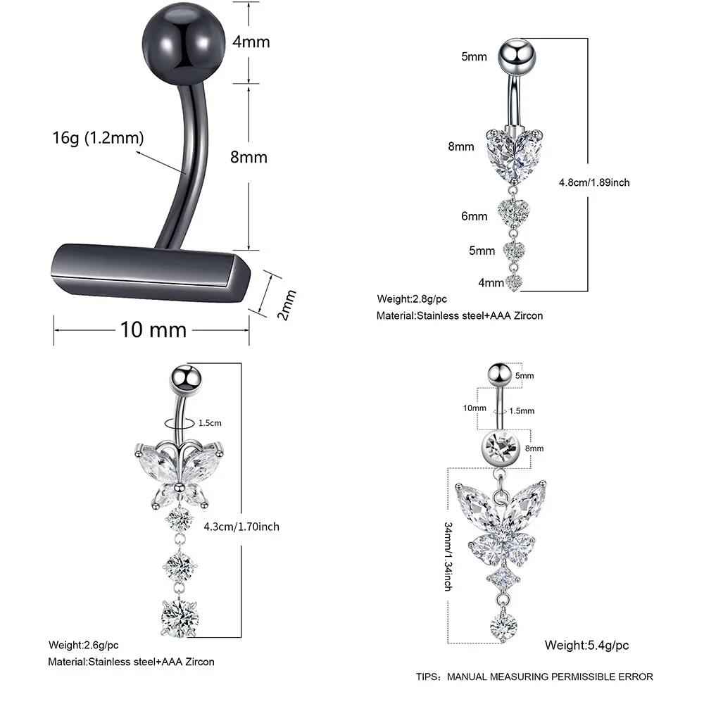 316L Surgical Steel Butterfly Belly Button Ring For Navel Piercing - Image 2