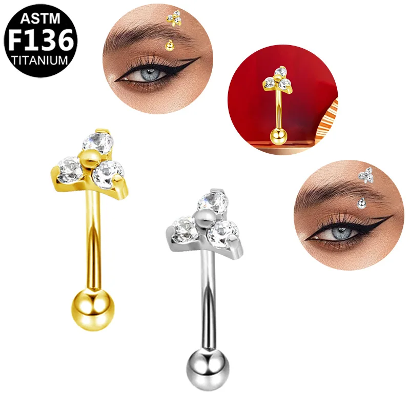 ASTM F136 Titanium 16G CZ Eyebrow Ring For Eyebrow Piercing - Image 2
