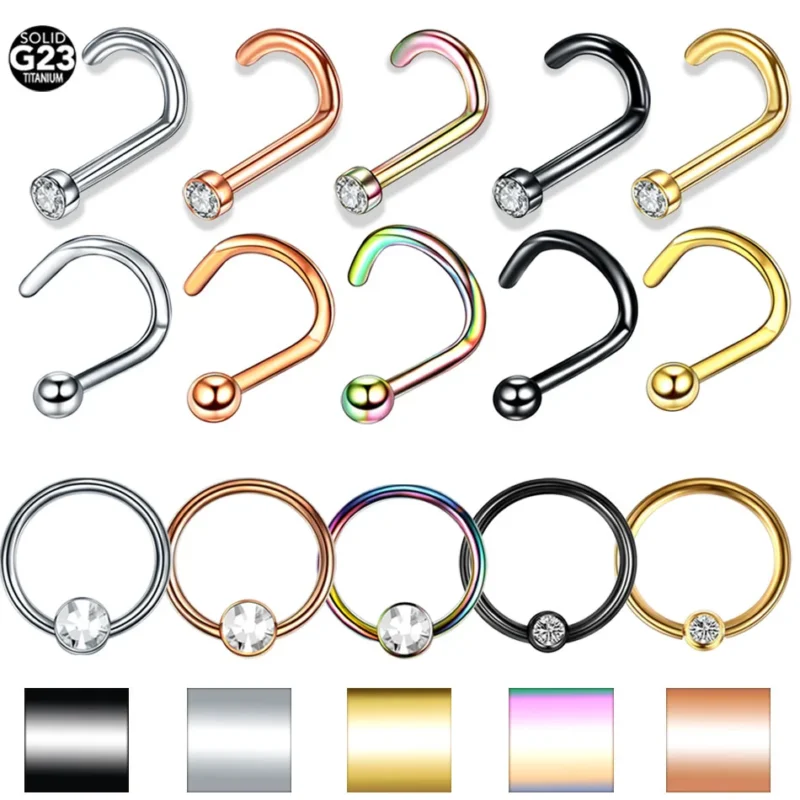 Titanium nose rings in multiple finishes for wholesale piercing jewelry buyers