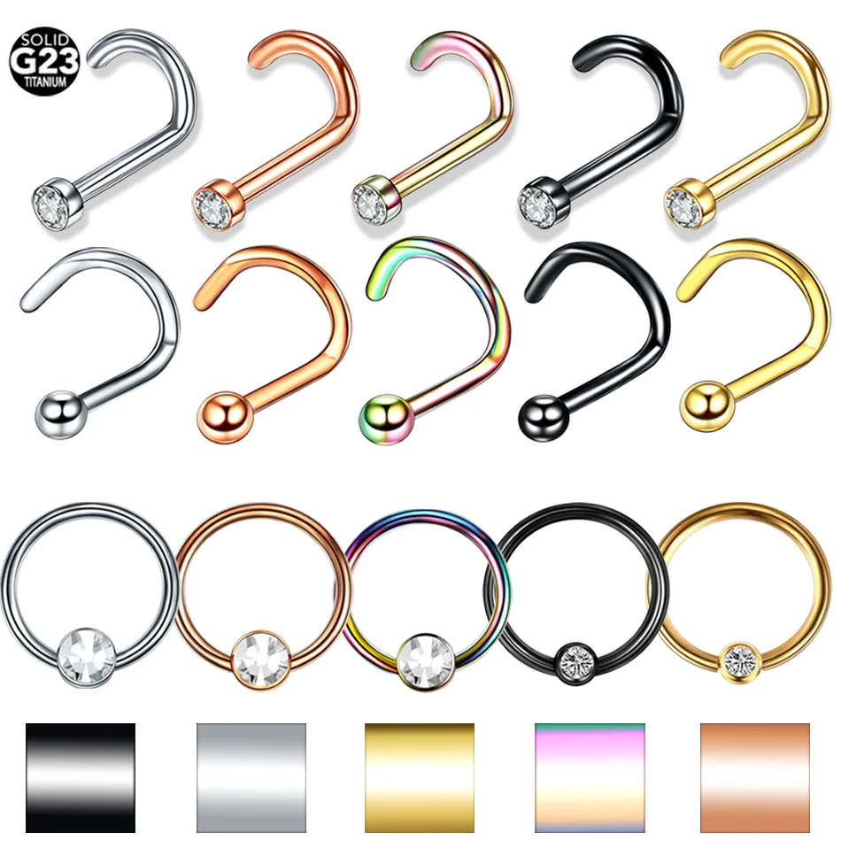 Titanium nose rings in multiple finishes for wholesale piercing jewelry buyers
